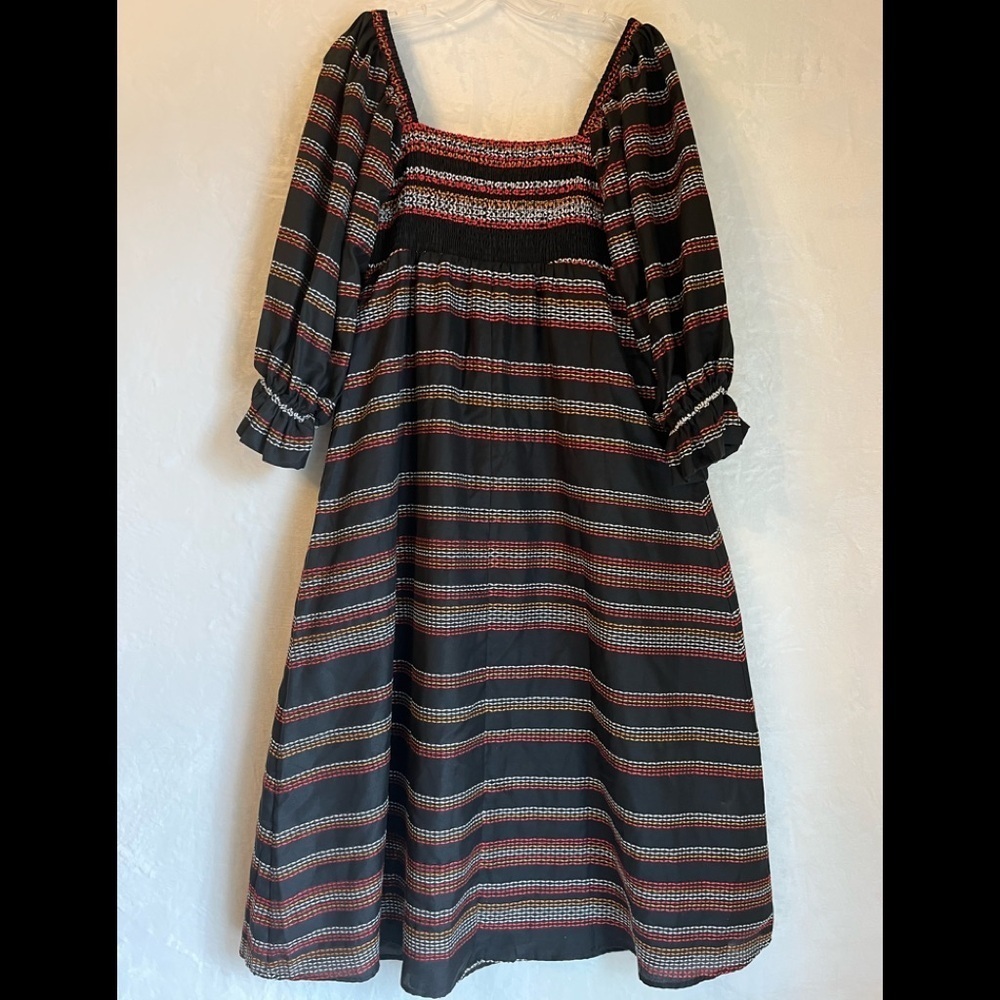 Anthropologie Hutch Embroidered Striped Midi Dress Smocked Puff Sleeve Med EUC - Picture 3 of 9